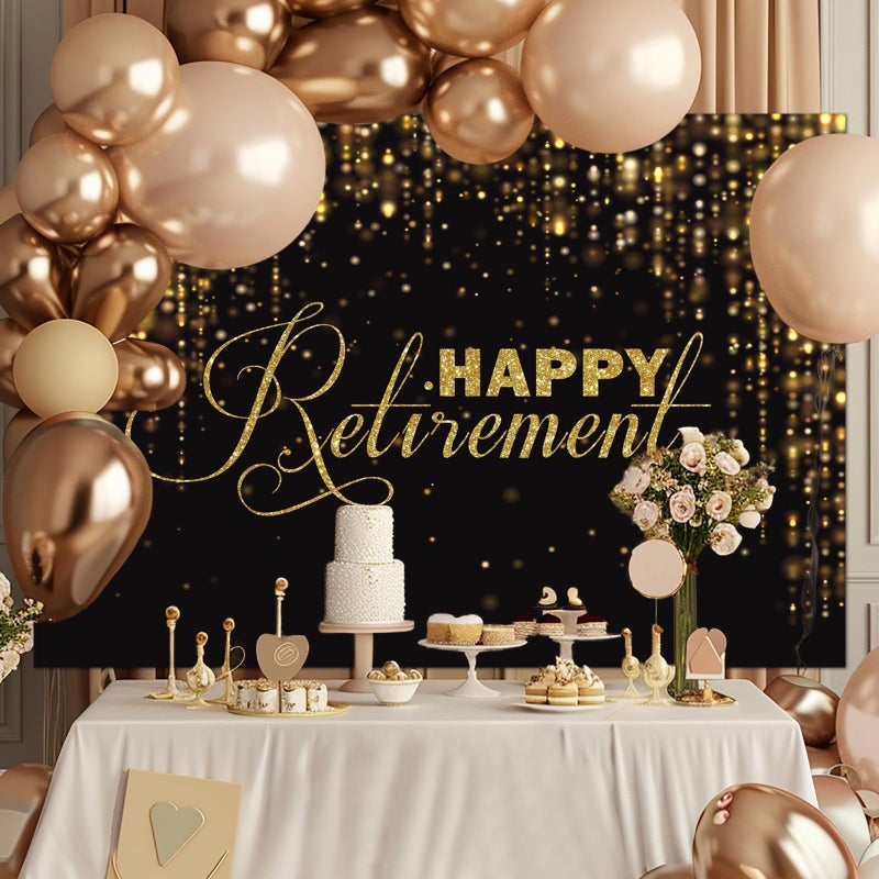 Avezano 7x5ft Happy Retirement Backdrop Black and Gold Retired Photo Background Retirement Party Decorations - Image 5